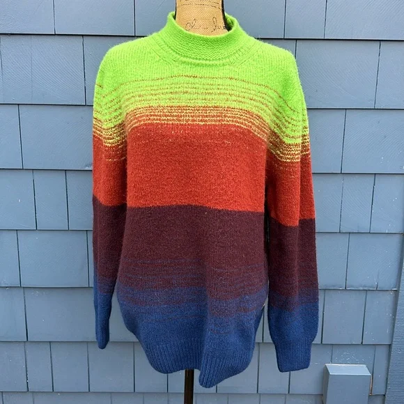 💚🧡💙Scotch & Soda alpaca blend sweater large green orange blue - Picture 2 of 13